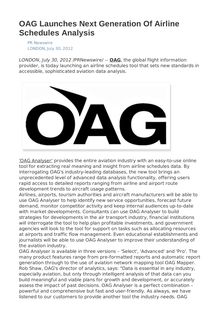 OAG Launches Next Generation Of Airline Schedules Analysis