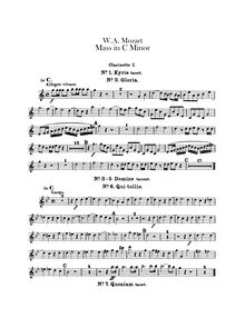 Partition clarinette 1, 2 (en C, B♭), Mass, Große Messe ; Great Mass ; Mass No.17