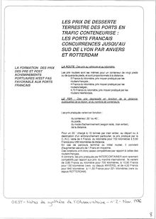 [Les] prix de desserte terrestre des ports en trafic conteneurisé : les ports français concurrencés jusqu au sud de Lyon par Anvers et Rotterdam.