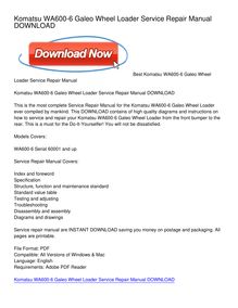 Komatsu WA600-6 Galeo Wheel Loader Service Repair Manual DOWNLOAD