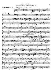 Partition clarinette 1, 2 (♭), Symphony No.8, F major, Beethoven, Ludwig van