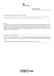 Les exilés hongrois en France - article ; n°1 ; vol.146, pg 485-495