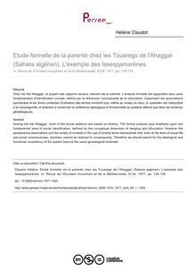 Etude formelle de la parenté chez les Touaregs de l Ahaggar (Sahara algérien). L exemple des Isseqqamarènes. - article ; n°1 ; vol.24, pg 125-139