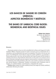 Los Bancos de Sangre de Cordón Umbilical: Aspectos Biomédicos y Bioéticos (The Banks of Umbilical Cord Blood: Biomedical and Bioethical Issues)
