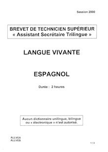 Espagnol 2000 BTS Assistant secrétaire trilingue