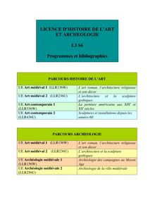 LICENCE D HISTOIRE DE L ART ET ARCHEOLOGIE L3 S6 Programmes et ...