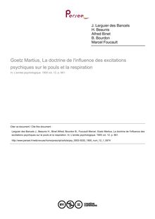Goetz Martius, La doctrine de l influence des excitations psychiques sur le pouls et la respiration - compte-rendu ; n°1 ; vol.12, pg 661-661