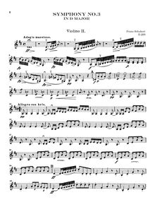 Partition violons II, Symphony No.3, D Major, Schubert, Franz