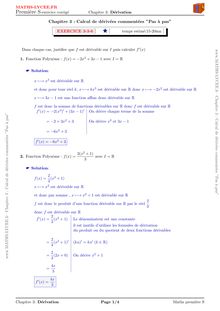 Première S-Chapitre dérivation: calculs de dérivées commentées(exercice corrigé)