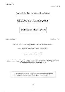 Sciences physiques 2005 BTS Géologie appliquée