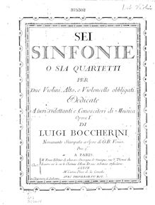 Partition violon 1, 6 corde quatuors, G.159-164 (Op.2), Boccherini, Luigi