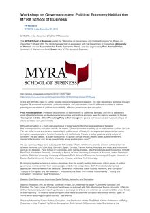 Workshop on Governance and Political Economy Held at the MYRA School of Business