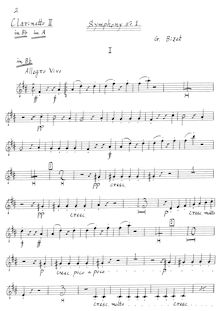Partition clarinette 2 (en B♭, A), Symphony en C Major, Bizet, Georges