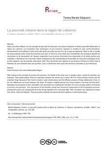 La pauvreté urbaine dans la région de Lisbonne. - article ; n°3 ; vol.13, pg 341-348