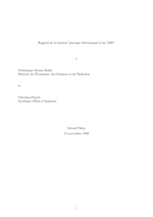 Passage informatique à l an 2000 : rapport au ministre de l économie, des finances et de l industrie et au Secrétaire d Etat à l industrie