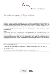 Des « citoyens égaux » en Grèce ancienne - article ; n°1 ; vol.12, pg 147-172
