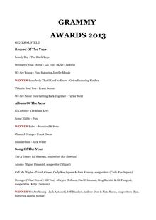 Résultats des Grammy Awards 2013