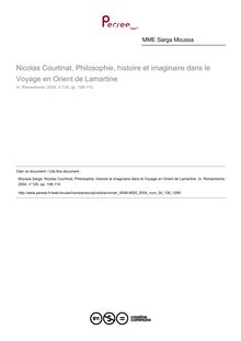 Nicolas Courtinat, Philosophie, histoire et imaginaire dans le Voyage en Orient de Lamartine  ; n°126 ; vol.34, pg 108-110