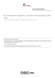 Sur l immigration maghrébine : orientation bibliographique 1985-1986. - article ; n°1 ; vol.43, pg 115-117