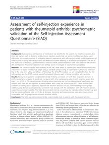 Assessment of self-injection experience in patients with rheumatoid arthritis: psychometric validation of the Self-Injection Assessment Questionnaire (SIAQ)