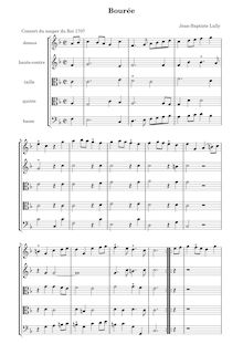 Partition Bourée, Concert de violons et de hautbois donné pour le souper du Roy le seize janvier 1707 par Jean-Baptiste de Lully