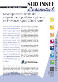 Développement limité des emplois métropolitains supérieurs en Provence-Alpes-Côte d Azur