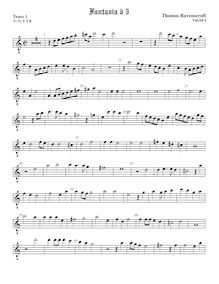Partition ténor viole de gambe 1, octave aigu clef, fantaisies pour 5 violes de gambe par Thomas Ravenscroft par Thomas Ravenscroft