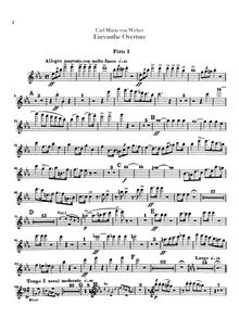 Partition flûte 1, 2, Euryanthe, Grosse heroisch-romantische Oper in drei Akten