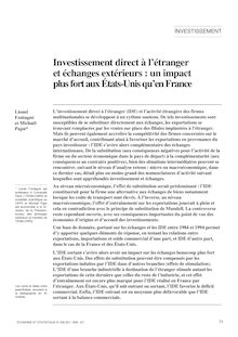 Investissement direct à l étranger et échanges extérieurs : un impact plus fort aux États-Unis qu en France 