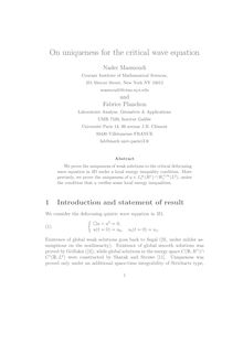 On uniqueness for the critical wave equation Nader Masmoudi