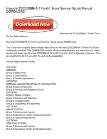Hyundai 22_25_30BHA-7 Forklift Truck Service Repair Manual DOWNLOAD