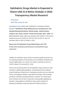 Ophthalmic Drugs Market is Expected to Reach USD 21.6 Billion Globally in 2018: Transparency Market Research