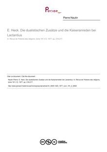 E. Heck. Die dualistischen Zusätze und die Kaiseranreden bei Lactantius  ; n°2 ; vol.191, pg 216-217