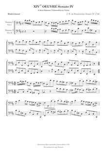 Partition complète (bassons ou violoncelles), 6 sonates pour 2 bassons, violoncelles ou violes de gambe, Op.14 par Joseph Bodin de Boismortier