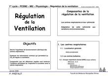 1er cycle PCEM2 MI2 Physiologie Régulation de la ventilation Année Universitaire
