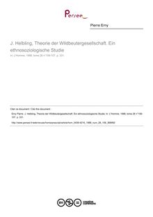 J. Helbling, Theorie der Wildbeutergesellschaft. Ein ethnosoziologische Studie  ; n°106 ; vol.28, pg 331-331