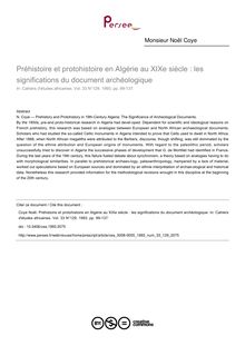 Préhistoire et protohistoire en Algérie au XIXe siècle : les significations du document archéologique - article ; n°129 ; vol.33, pg 99-137