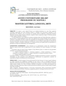 Livret Etude Master 2 Lettres