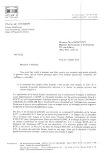 Cahuzac : lettre de Charles de Courson à Pierre Moscovici