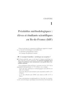 Préalables Méthodologiques: élèves et étudiants scientifiques en Ile de France (IdF)