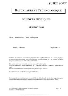 Sciences physiques 2008 S.T.L (Biochimie et génie biologique) Baccalauréat technologique