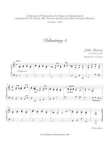 Partition Voluntary 4 en C major (John Travers), Collection of Bénévoles pour orgue ou clavecin, composed by Dr. Green, Mr. Travers et several other eminent Masters