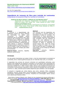 Importância do consumo da fibra para nutrição de ruminantes (Importance of consume of fiber for nutrition of ruminant)