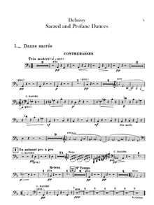 Partition Basses, Danse Sacrée et Danse Profane, Deux Danses pour Harpe (ou Harpe chromatique ou piano) avec accompagnement d orchestre d instruments à cordes