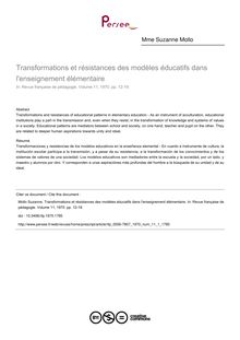 Transformations et résistances des modèles éducatifs dans l enseignement élémentaire - article ; n°1 ; vol.11, pg 12-19