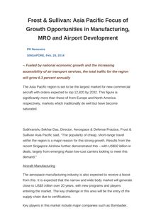 Frost & Sullivan: Asia Pacific Focus of Growth Opportunities in Manufacturing, MRO and Airport Development