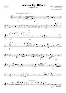 Partition violon 1, corde quatuor No.4, Op.18/4, C minor, Beethoven, Ludwig van par Ludwig van Beethoven