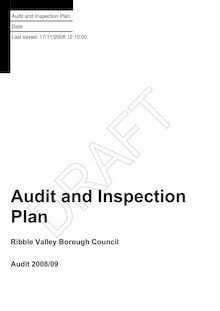 Draft Audit and Inspection Plan Ribble Valley 2008-09 