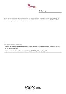 Les travaux de Pawlow sur la sécrétion de la salive psychique - article ; n°1 ; vol.13, pg 80-91