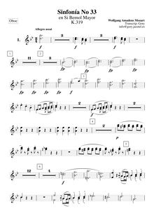 Partition hautbois 1, 2, Symphony No.33, B♭ major, Mozart, Wolfgang Amadeus par Wolfgang Amadeus Mozart